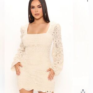 Fashion Nova Elegant Cream Crochet Mini Dress